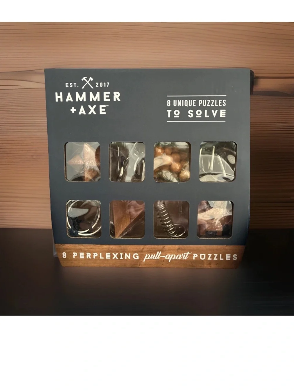 Hammer + Axe 8 Perplexing Pull-Apart Puzzles - Navy & Brown Box